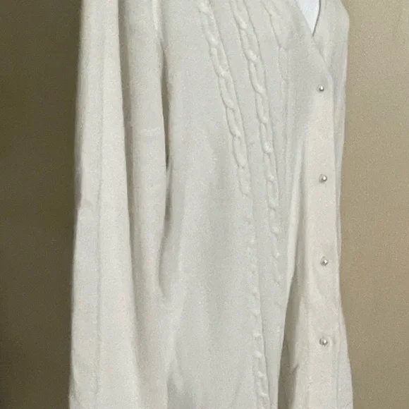 Victorias Secret Ivory Long Cardigan Sweater Gold Label Pearl Vintage Sz Medium - Picture 5 of 7
